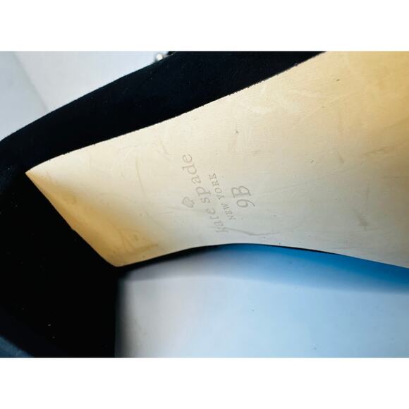 Kate Spade Taraji Faux Pearl Suede Block Heel Booties Black 9 Women Ankle Boots - Picture 3 of 12